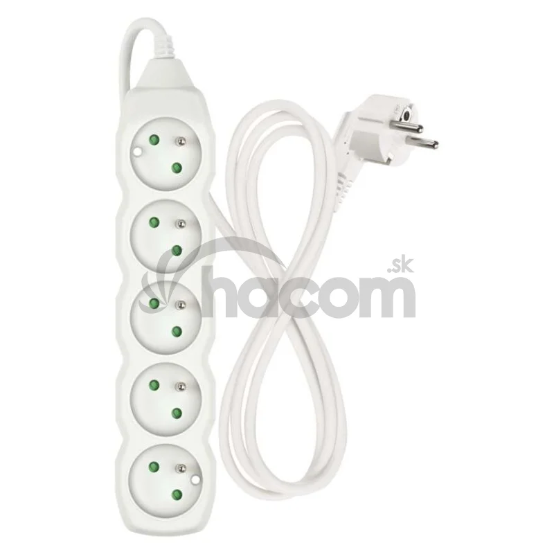 Predlžovací kábel 1,5 m / 5 zásuviek / biely / PVC / 1 mm2