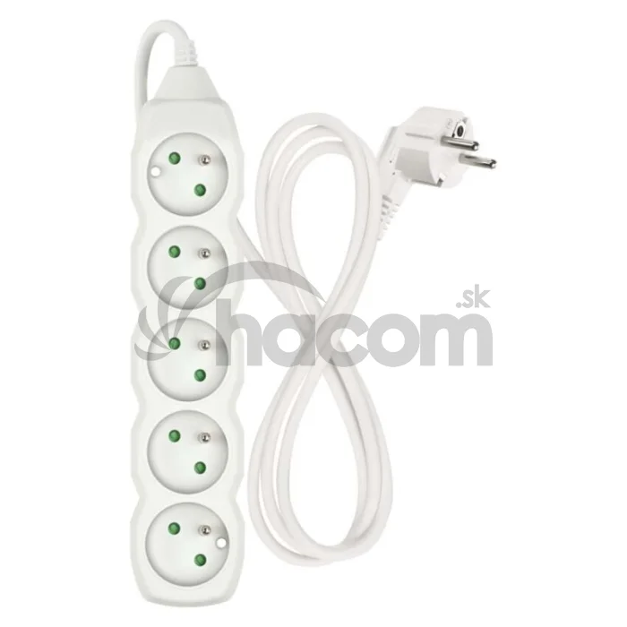 Predlžovací kábel 1,5 m / 5 zásuviek / biely / PVC / 1 mm2