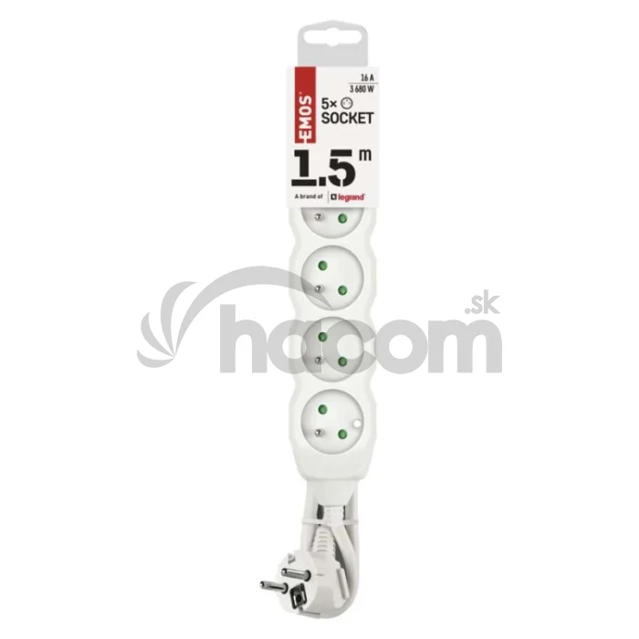 Predlžovací kábel 1,5 m / 5 zásuviek / biely / PVC / 1 mm2