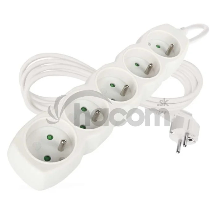 Predlžovací kábel 2 m / 5 zásuviek / biely / PVC / 1 mm2