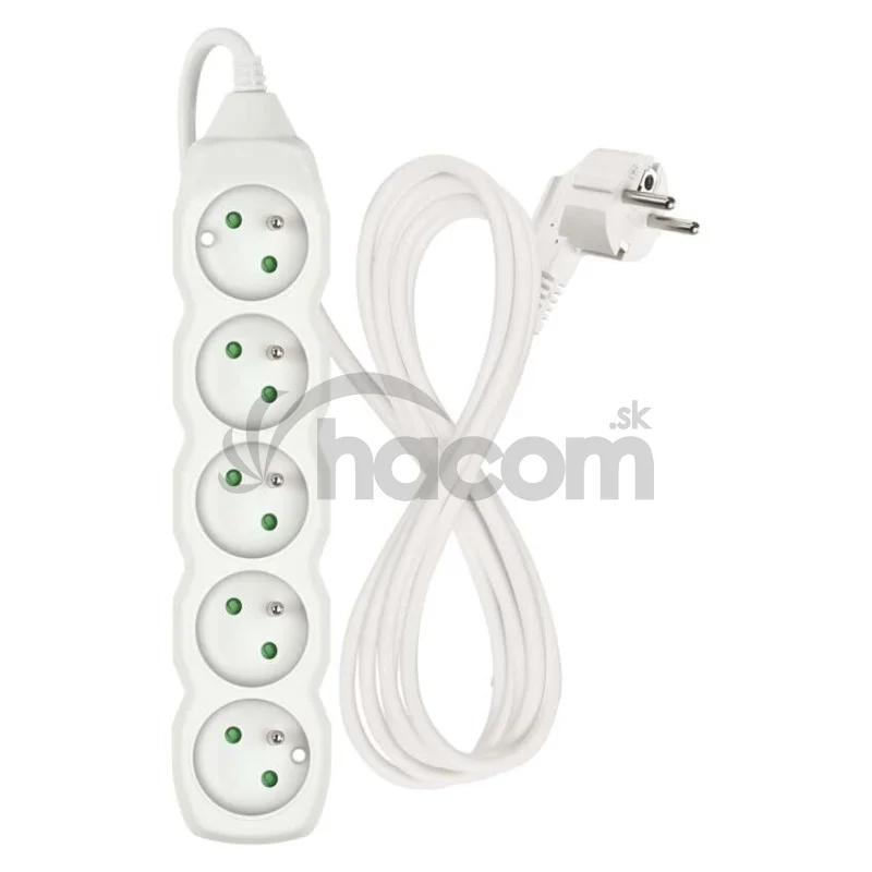 Predlžovací kábel 2 m / 5 zásuviek / biely / PVC / 1 mm2