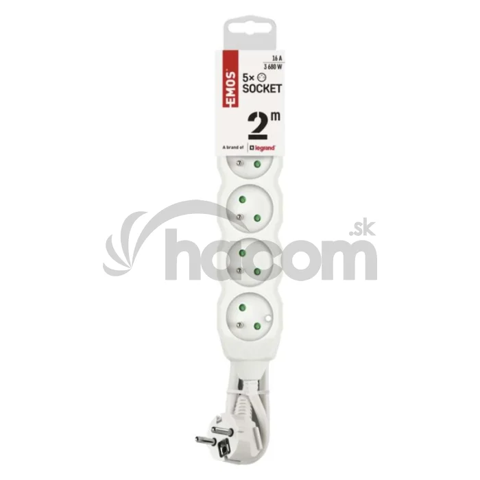 Predlžovací kábel 2 m / 5 zásuviek / biely / PVC / 1 mm2
