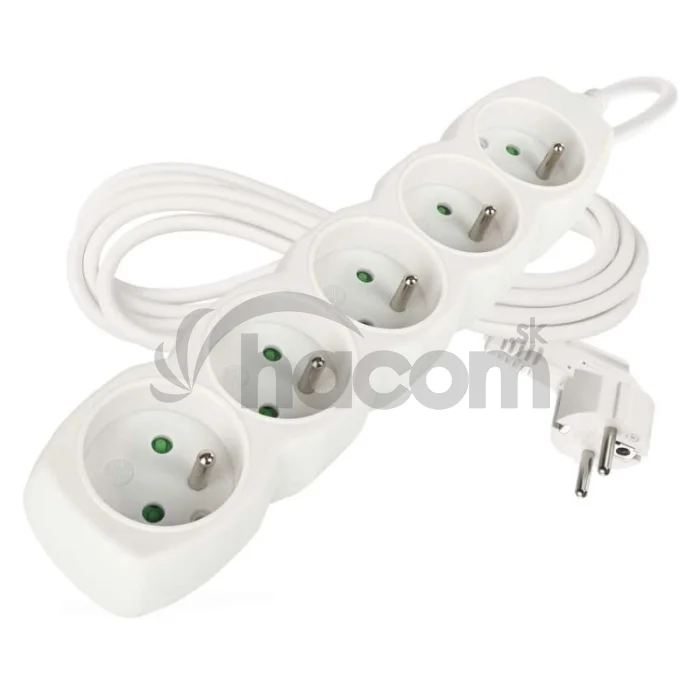 Predlžovací kábel 3 m / 5 zásuviek / biely / PVC / 1 mm2