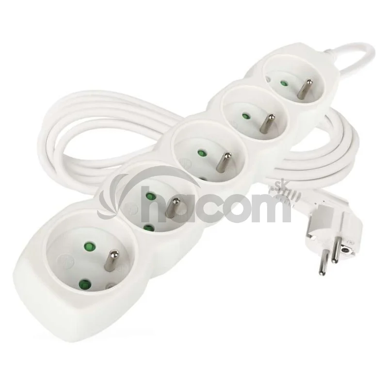 Predlžovací kábel 3 m / 5 zásuviek / biely / PVC / 1 mm2