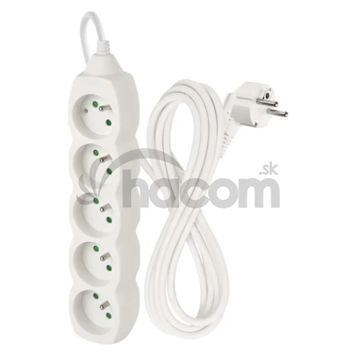 Predlžovací kábel 3 m / 5 zásuviek / biely / PVC / 1 mm2
