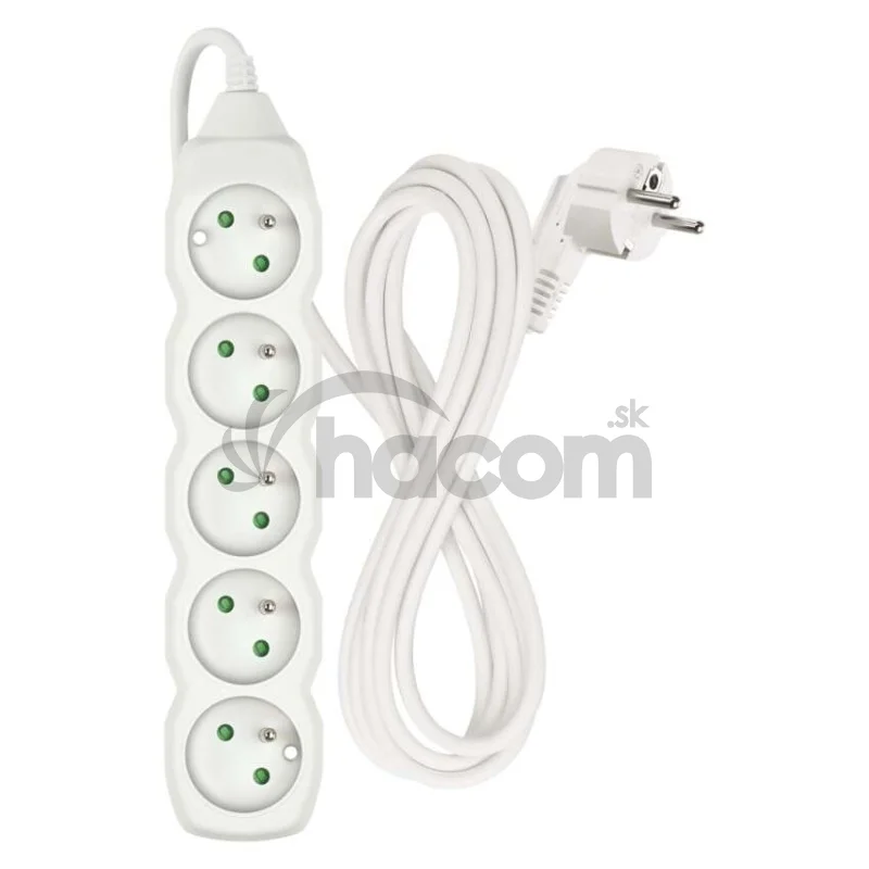 Predlžovací kábel 3 m / 5 zásuviek / biely / PVC / 1 mm2