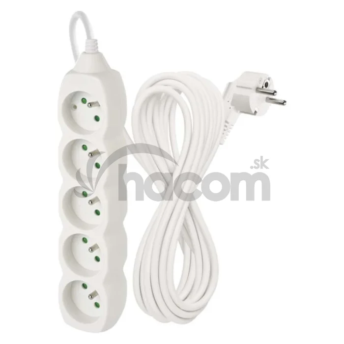 Predlžovací kábel 7 m / 5 zásuviek / biely / PVC / 1 mm2