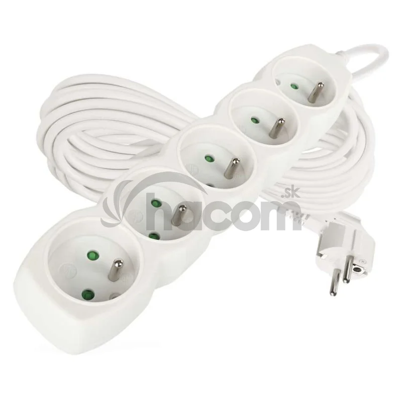 Predlžovací kábel 10 m / 5 zásuviek / biely / PVC / 1 mm2