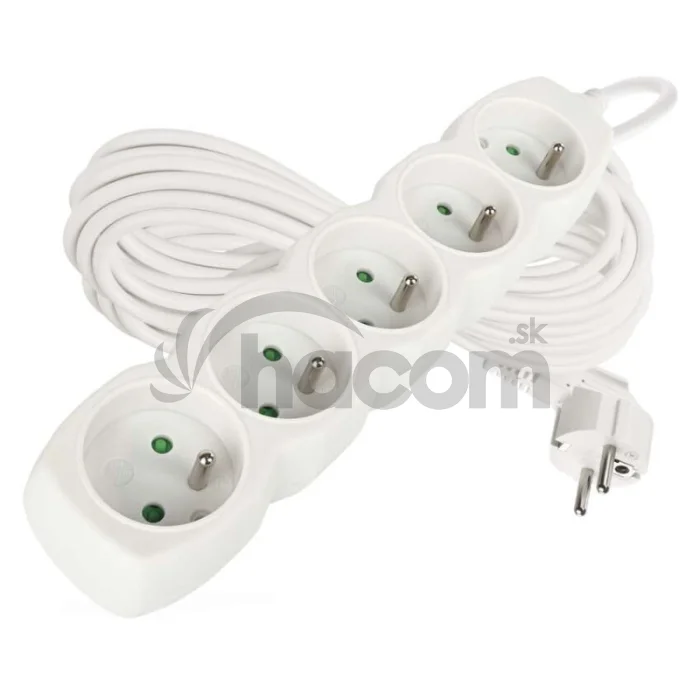 Predlžovací kábel 10 m / 5 zásuviek / biely / PVC / 1 mm2