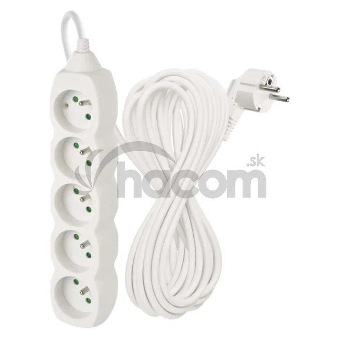 Predlžovací kábel 10 m / 5 zásuviek / biely / PVC / 1 mm2