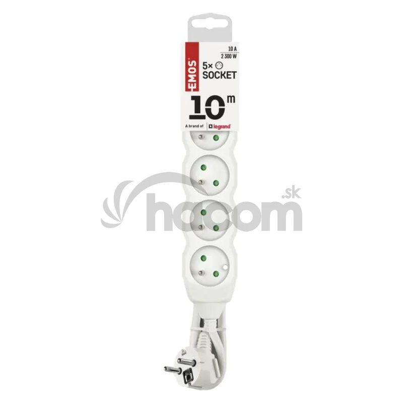 Predlžovací kábel 10 m / 5 zásuviek / biely / PVC / 1 mm2