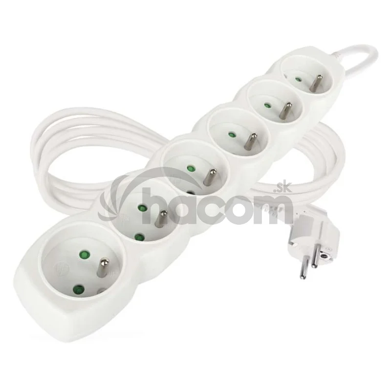 Predlžovací kábel 2 m / 6 zásuviek / biely / PVC / 1 mm2