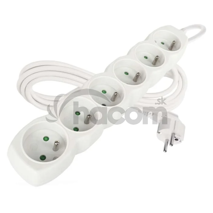 Predlžovací kábel 3 m / 6 zásuviek / biely / PVC / 1 mm2
