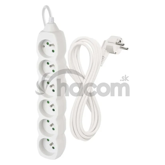 Predlžovací kábel 3 m / 6 zásuviek / biely / PVC / 1 mm2