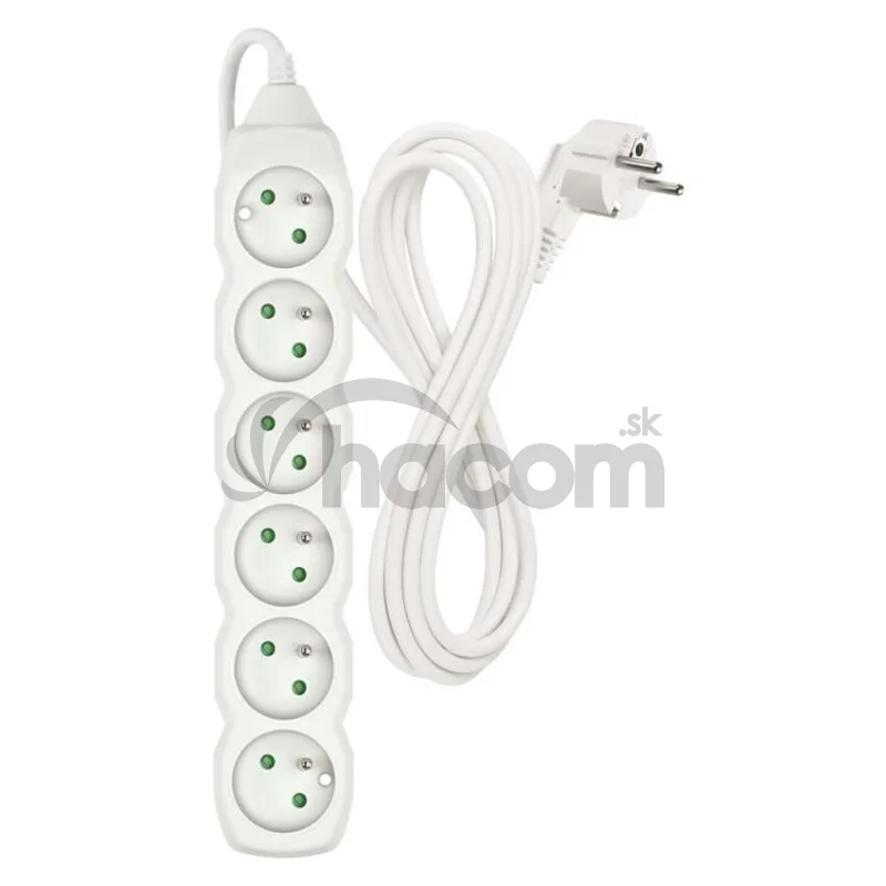 Predlžovací kábel 3 m / 6 zásuviek / biely / PVC / 1 mm2
