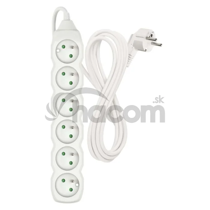 Predlžovací kábel 3 m / 6 zásuviek / biely / PVC / 1 mm2