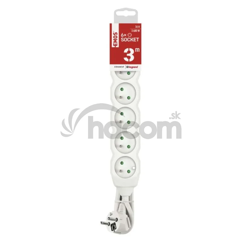 Predlžovací kábel 3 m / 6 zásuviek / biely / PVC / 1,5 mm2