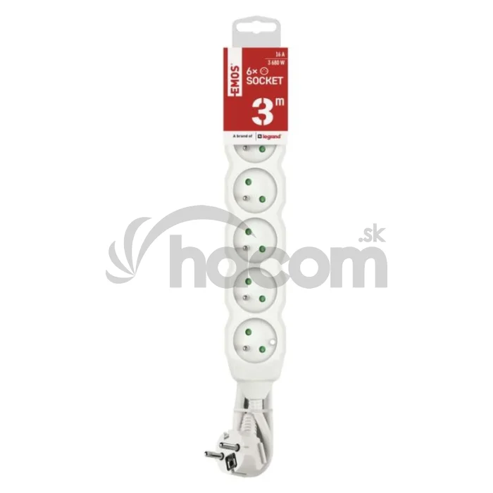 Predlžovací kábel 3 m / 6 zásuviek / biely / PVC / 1,5 mm2