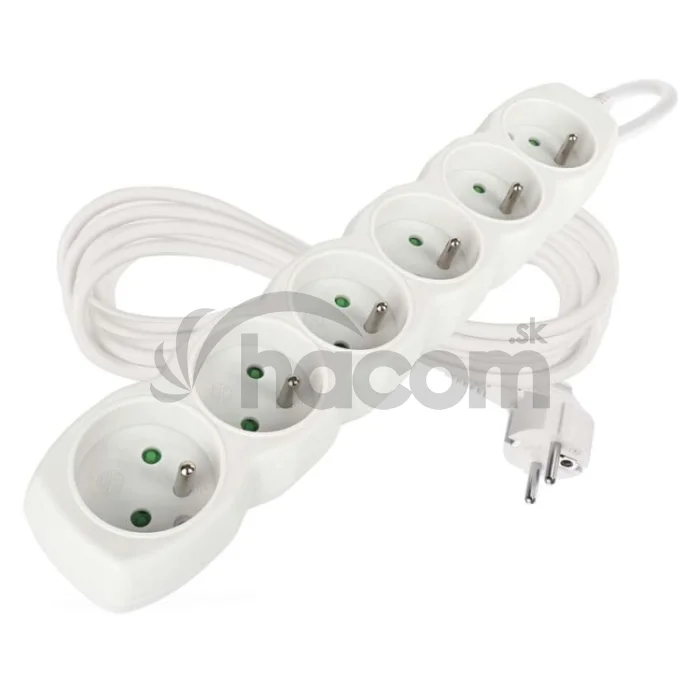 Predlžovací kábel 5 m / 6 zásuviek / biely / PVC / 1,5 mm2