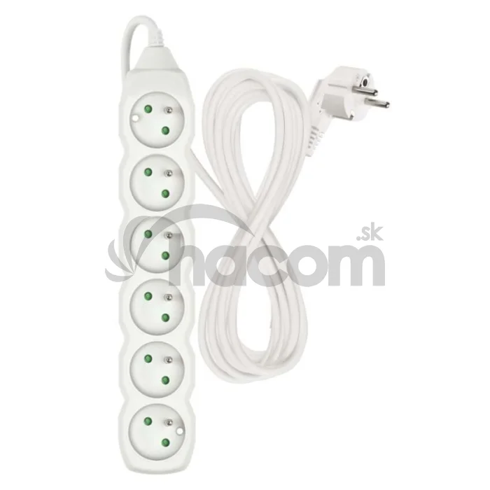 Predlžovací kábel 5 m / 6 zásuviek / biely / PVC / 1 mm2