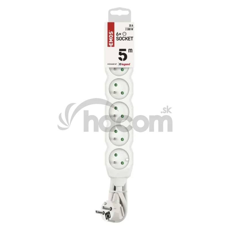 Predlžovací kábel 5 m / 6 zásuviek / biely / PVC / 1 mm2