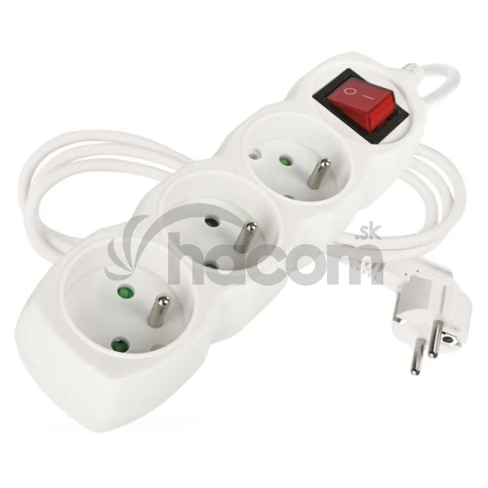 Predlžovací kábel 1,5 m / 3 zásuvky / s vypínačom / biely / PVC / 1 mm2