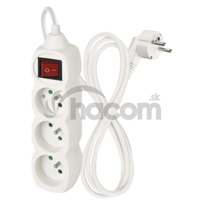 Predlžovací kábel 1,2 m / 3 zásuvky / s vypínačom / biely / PVC / 1 mm2