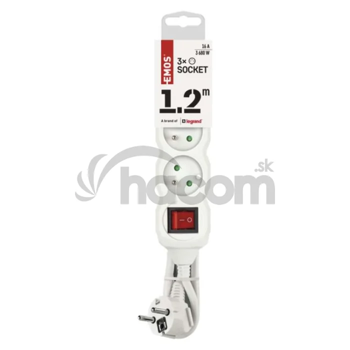 Predlžovací kábel 1,2 m / 3 zásuvky / s vypínačom / biely / PVC / 1 mm2