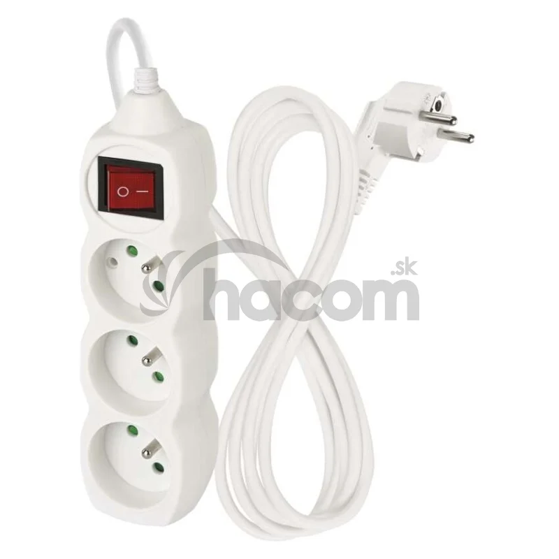 Predlžovací kábel 2 m / 3 zásuvky / s vypínačom / biely / PVC / 1 mm2