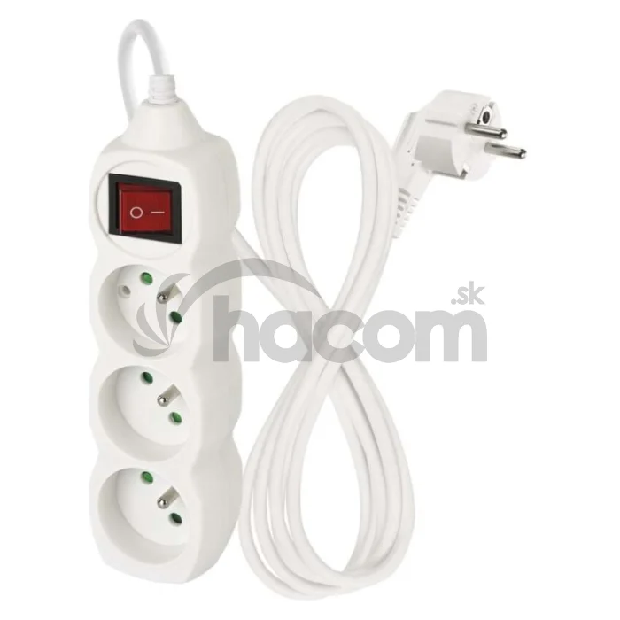 Predlžovací kábel 2 m / 3 zásuvky / s vypínačom / biely / PVC / 1 mm2