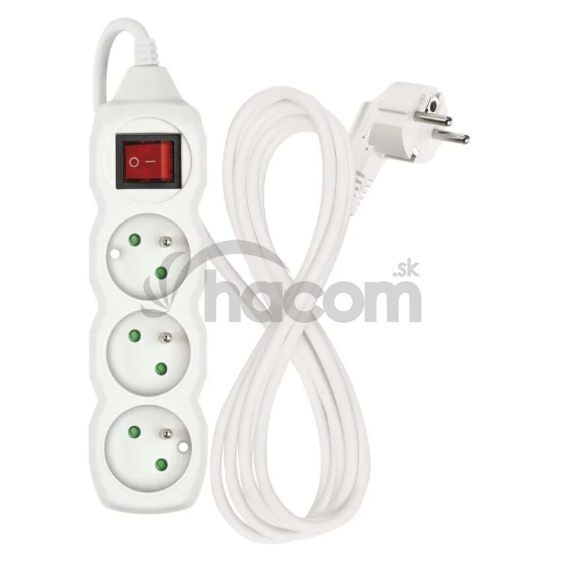 Predlžovací kábel 2 m / 3 zásuvky / s vypínačom / biely / PVC / 1 mm2