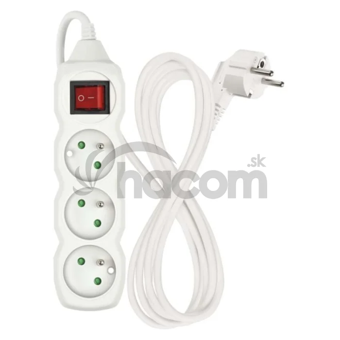 Predlžovací kábel 2 m / 3 zásuvky / s vypínačom / biely / PVC / 1 mm2