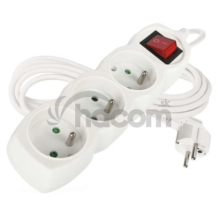 Predlžovací kábel 3 m / 3 zásuvky / s vypínačom / biely / PVC / 1 mm2