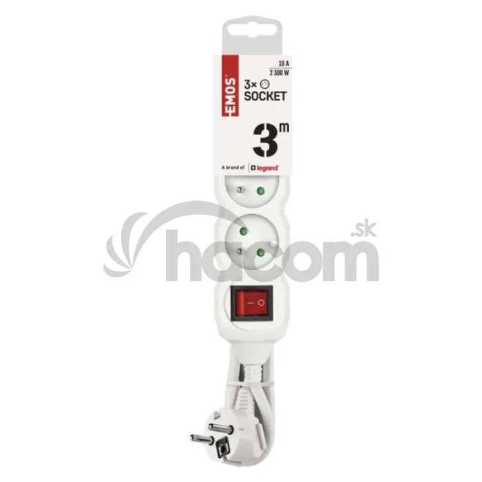 Predlžovací kábel 3 m / 3 zásuvky / s vypínačom / biely / PVC / 1 mm2