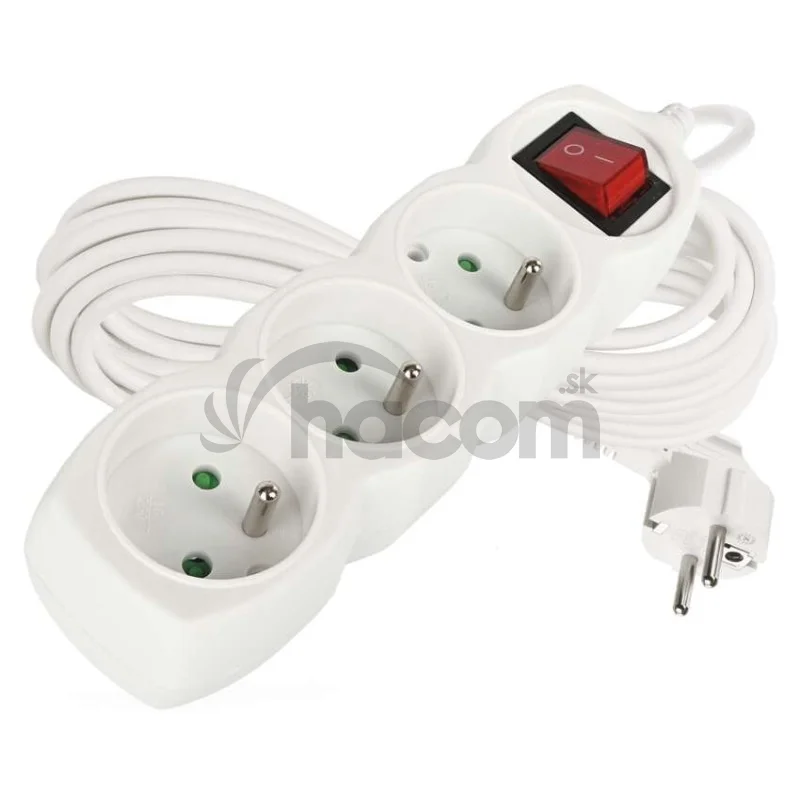 Predlžovací kábel 7 m / 3 zásuvky / s vypínačom / biely / PVC / 1 mm2