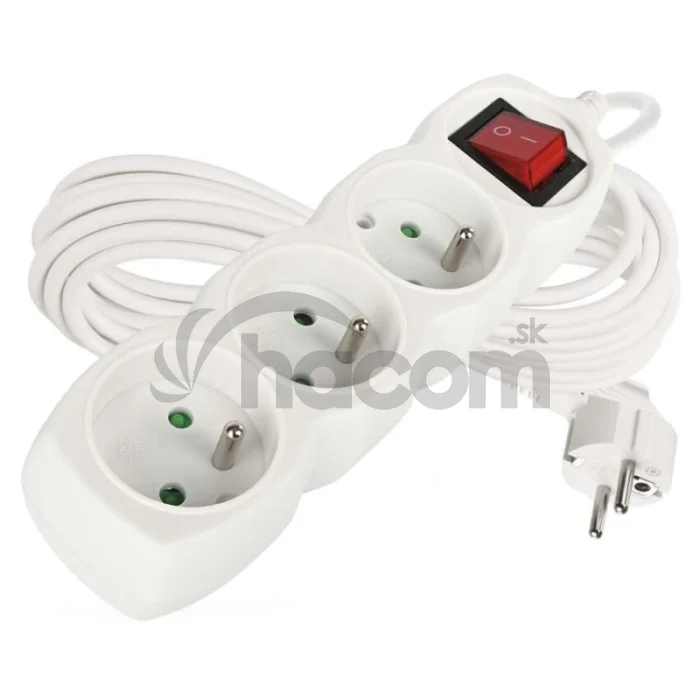 Predlžovací kábel 7 m / 3 zásuvky / s vypínačom / biely / PVC / 1 mm2
