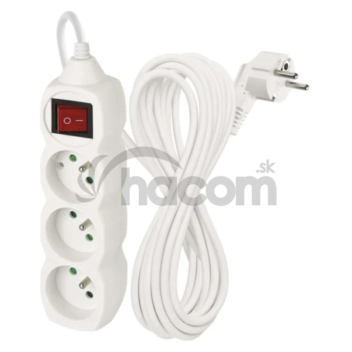 Predlžovací kábel 7 m / 3 zásuvky / s vypínačom / biely / PVC / 1,5 mm2