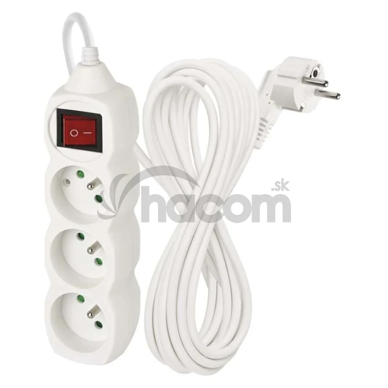 Predlžovací kábel 7 m / 3 zásuvky / s vypínačom / biely / PVC / 1 mm2