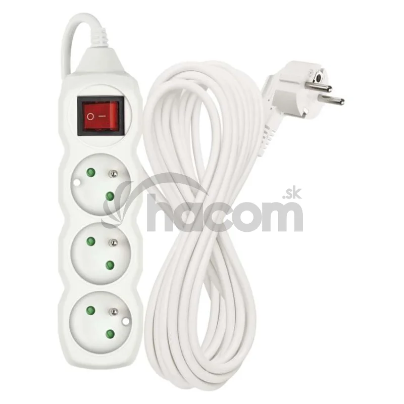 Predlžovací kábel 7 m / 3 zásuvky / s vypínačom / biely / PVC / 1 mm2