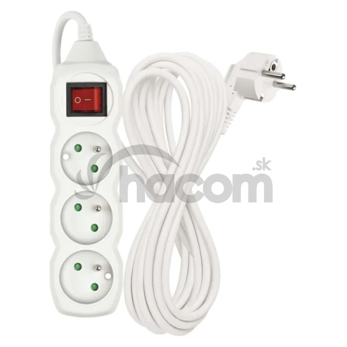 Predlžovací kábel 7 m / 3 zásuvky / s vypínačom / biely / PVC / 1 mm2