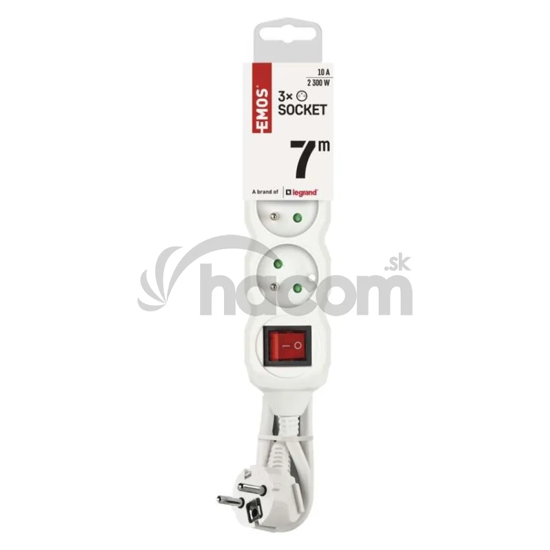 Predlžovací kábel 7 m / 3 zásuvky / s vypínačom / biely / PVC / 1 mm2