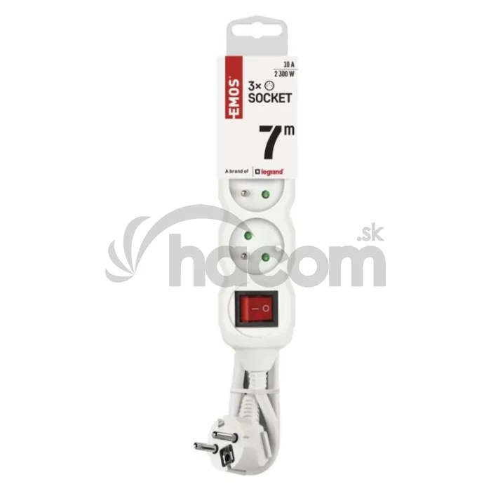 Predlžovací kábel 7 m / 3 zásuvky / s vypínačom / biely / PVC / 1 mm2