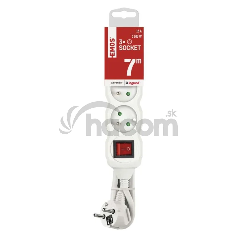 Predlžovací kábel 7 m / 3 zásuvky / s vypínačom / biely / PVC / 1,5 mm2