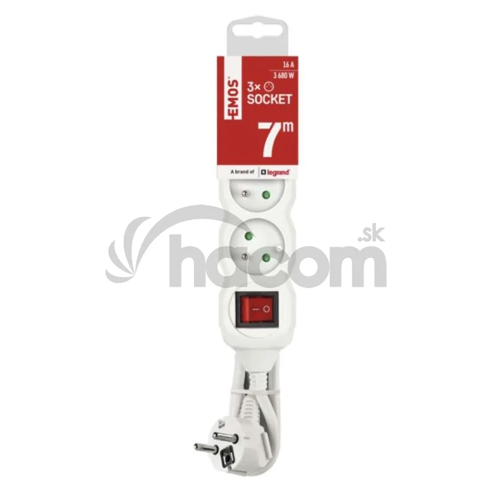Predlžovací kábel 7 m / 3 zásuvky / s vypínačom / biely / PVC / 1,5 mm2