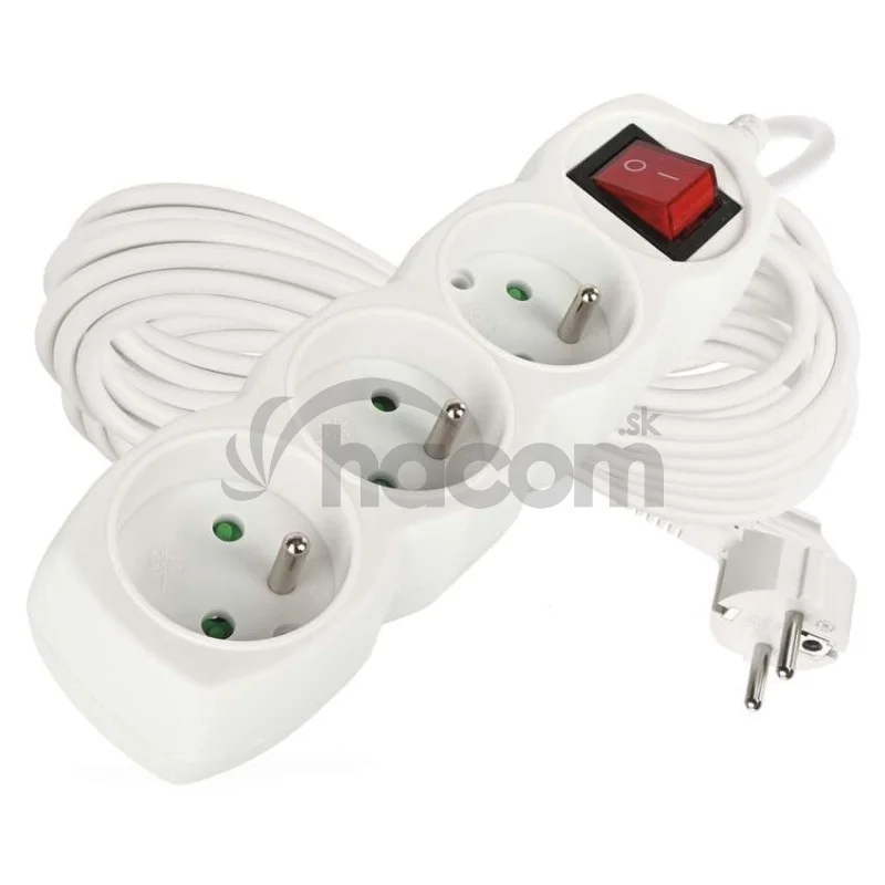 Predlžovací kábel 10 m / 3 zásuvky / s vypínačom / biely / PVC / 1 mm2