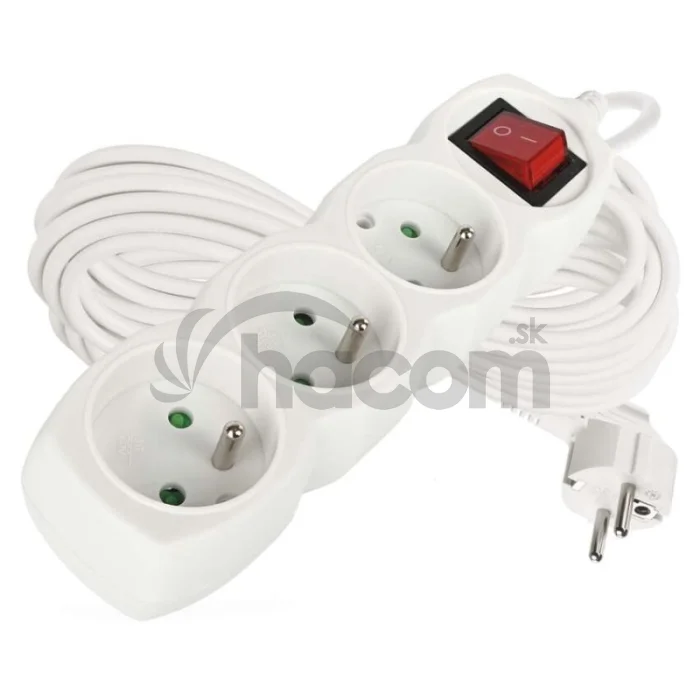 Predlžovací kábel 10 m / 3 zásuvky / s vypínačom / biely / PVC / 1 mm2