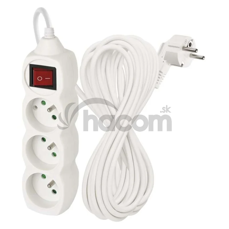 Predlžovací kábel 10 m / 3 zásuvky / s vypínačom / biely / PVC / 1 mm2
