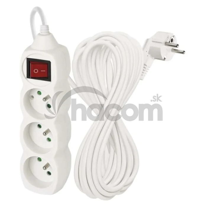 Predlžovací kábel 10 m / 3 zásuvky / s vypínačom / biely / PVC / 1 mm2