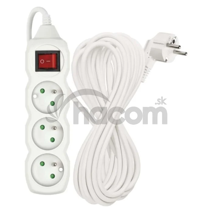 Predlžovací kábel 10 m / 3 zásuvky / s vypínačom / biely / PVC / 1 mm2