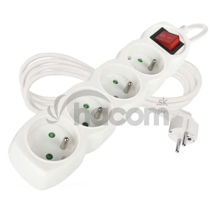 Predlžovací kábel 2 m / 4 zásuvky / s vypínačom / biely / PVC / 1 mm2